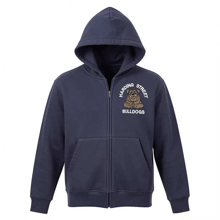 Harding Street Elementary Navy Full Zip Sweatshirt (with Hood) with embroidered school logo
