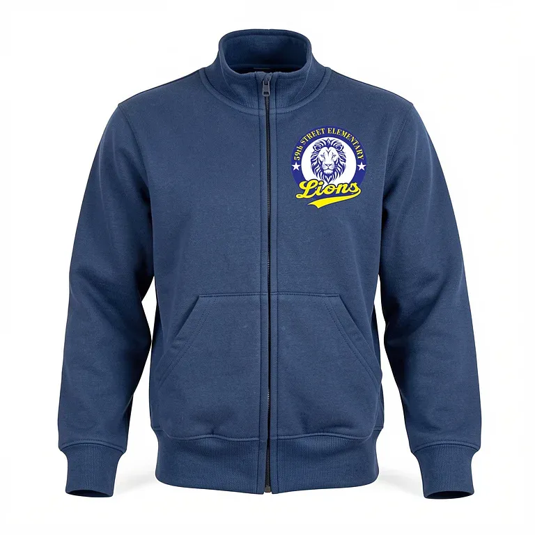59th Street Elementary Navy Full Zip Sweatshirt (no Hood) with embroidered school logo