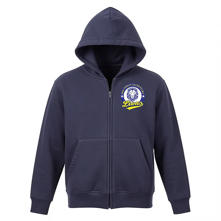 59th Street Elementary Navy Full Zip Sweatshirt (with Hood) with embroidered school logo