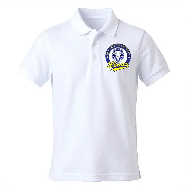 59th Street Elementary White Polo Shirt with embroidered school logo