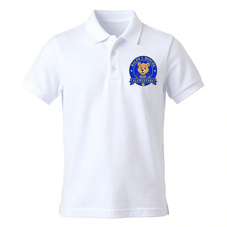 Bunche Elementary White Polo Shirt with embroidered school logo
