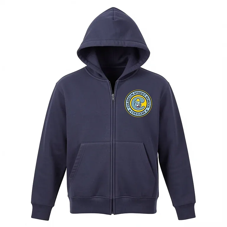 Coliseum St Elementary Navy Full Zip Sweatshirt (with Hood) with embroidered school logo