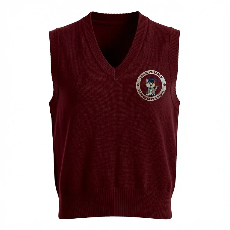 John Mack Elementary School Burgandy V-Neck Vest with embroidered school logo