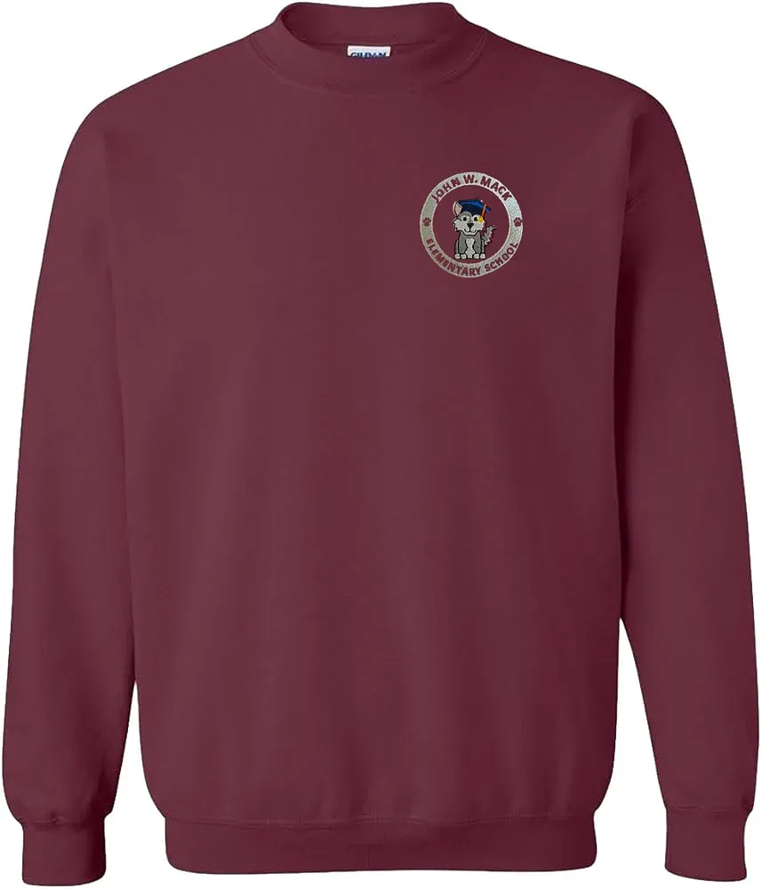 John Mack Elementary School Burgandy Crewneck Sweatshirt with embroidered school logo