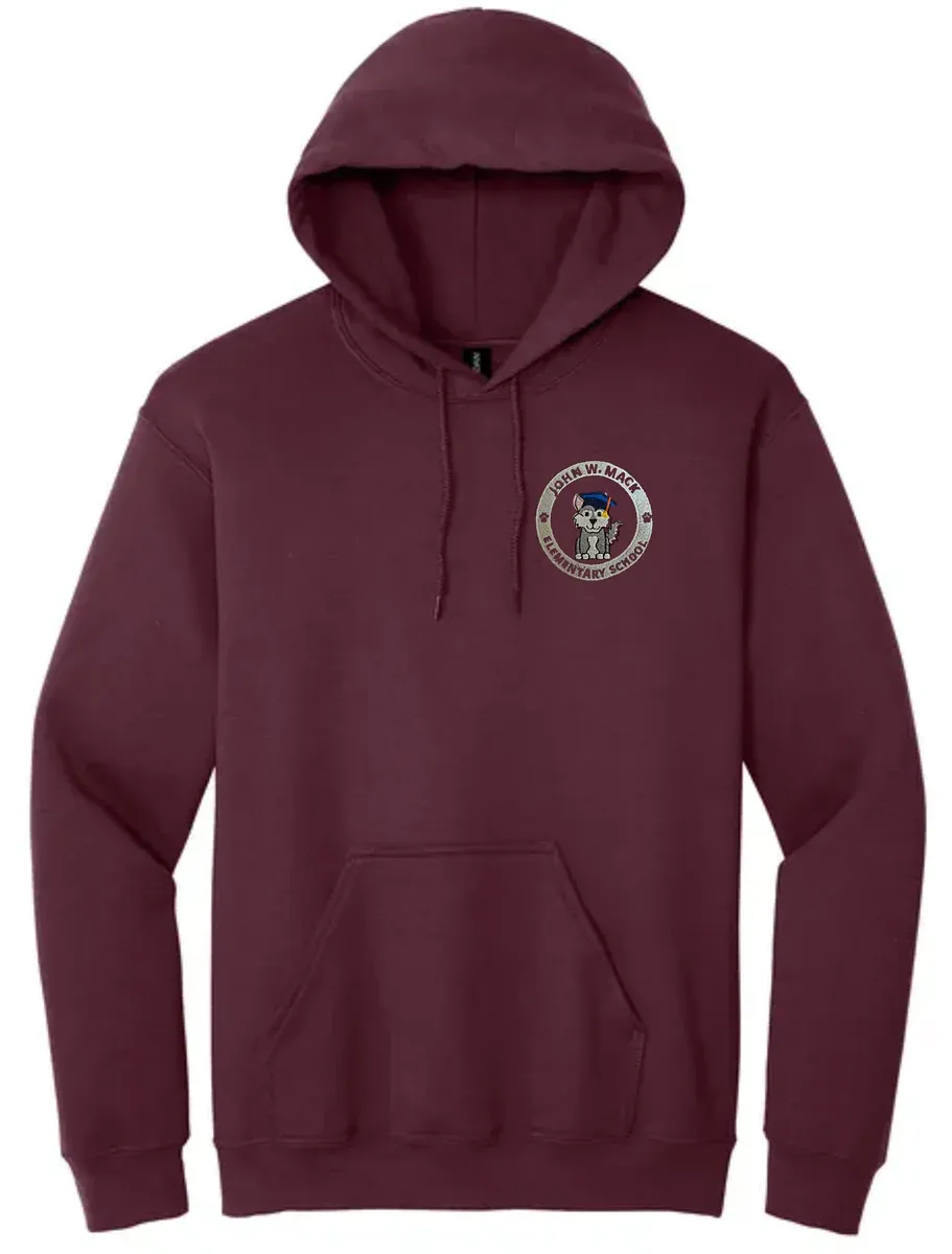 John Mack Elementary School Burgandy Hooded Sweatshirt with embroidered school logo