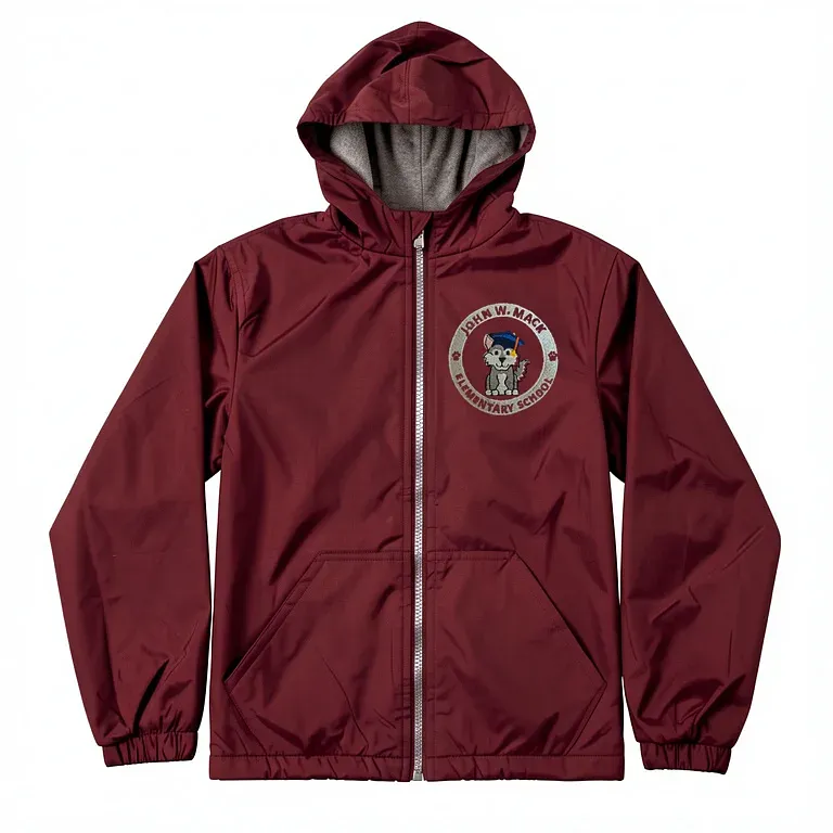 John Mack Elementary School Burgandy Nylon Jacket with embroidered school logo