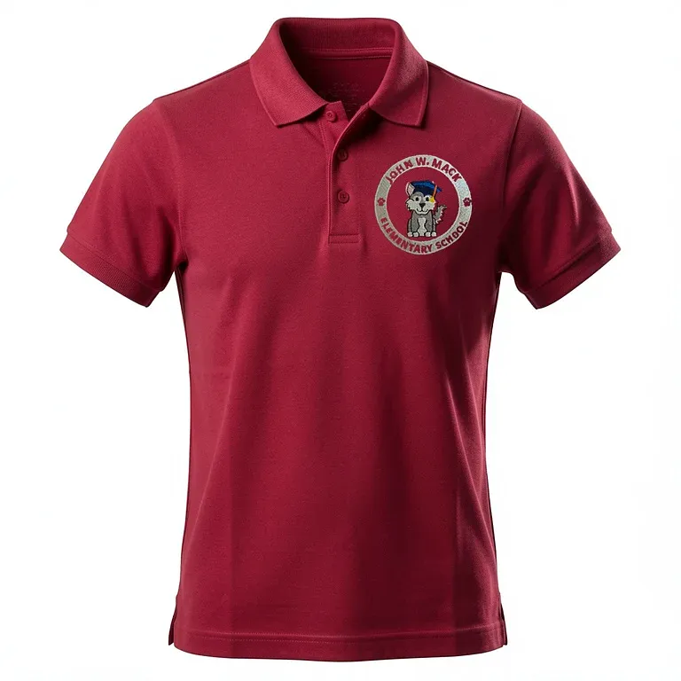 John Mack Elementary School Burgandy Polo Shirt with embroidered school logo