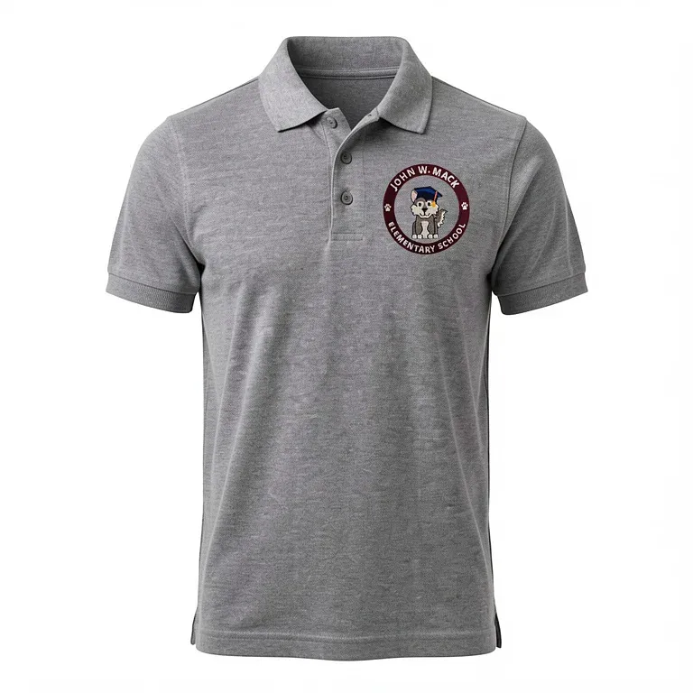 John Mack Elementary School Gray Polo Shirt with embroidered school logo