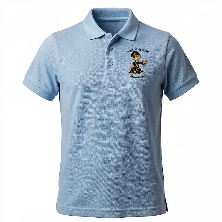 West Hollywood Elementary Light Blue Polo Shirt with embroidered school logo