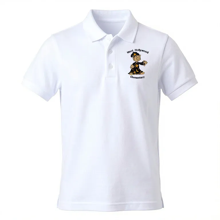 West Hollywood Elementary White Polo Shirt with embroidered school logo