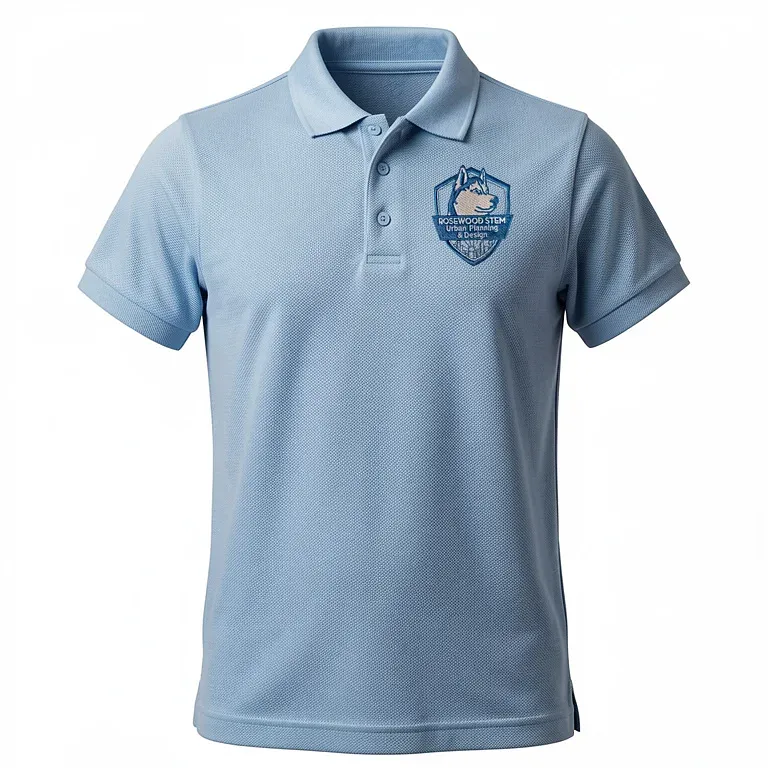 Rosewood Stem Magnet Light Blue Polo Shirt with embroidered school logo