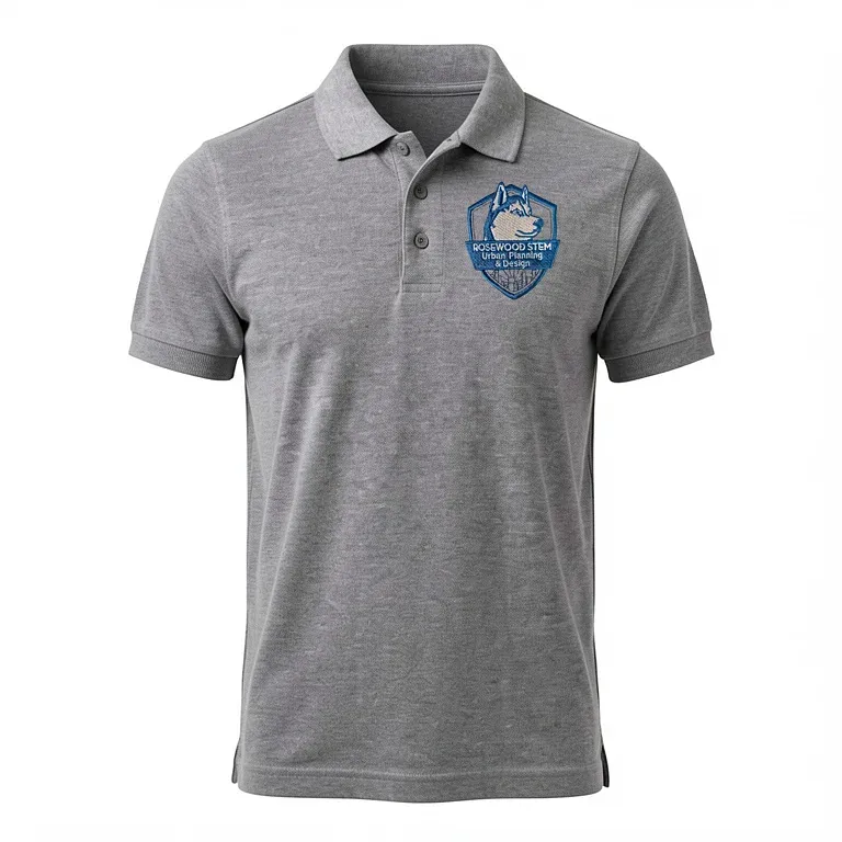 Rosewood Stem Magnet Gray Polo Shirt with embroidered school logo