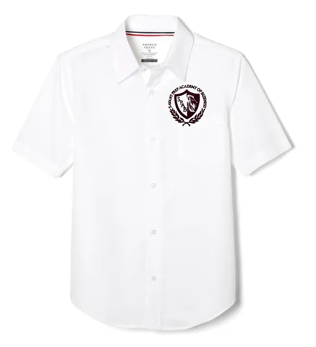 Savant Prep Academy White Dress Shirt Short Sleeve with embroidered school logo