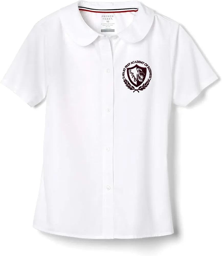 Savant Prep Academy White Girls Peter Pan Blouse with embroidered school logo