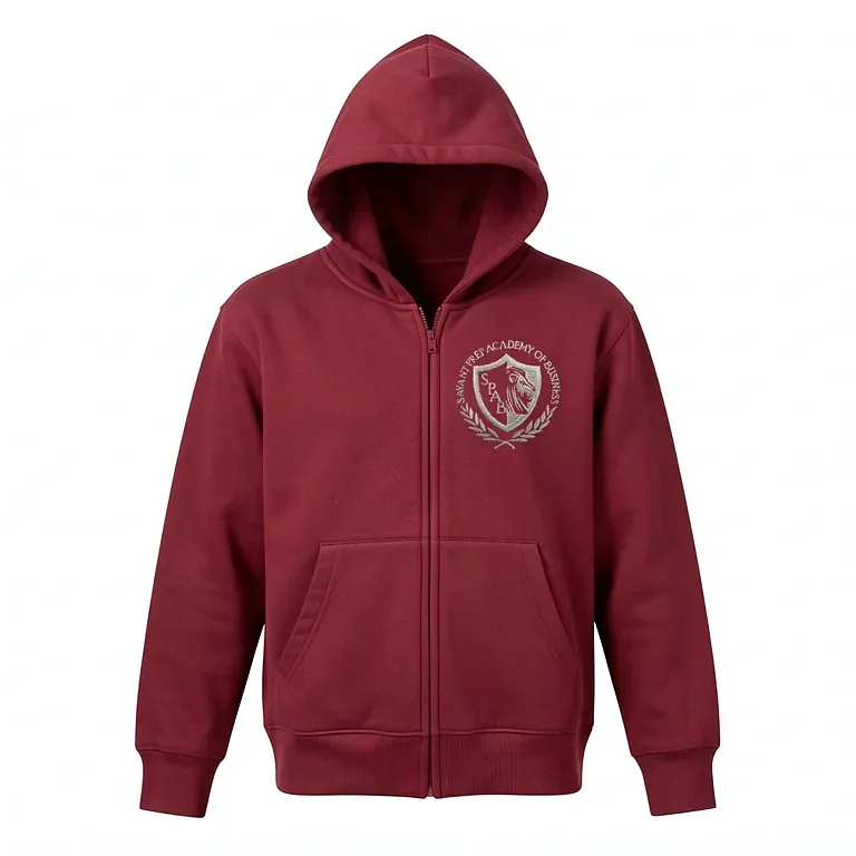 Savant Prep Academy Burgandy Full Zip Sweatshirt (with Hood) with embroidered school logo