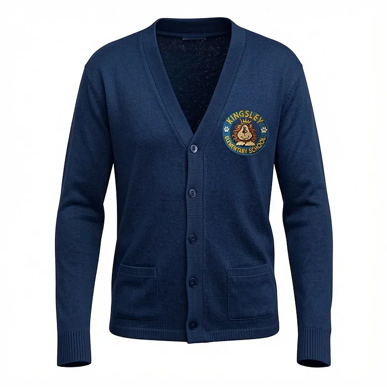 Kingsley Elementary School Navy Cardigan Sweater with embroidered school logo