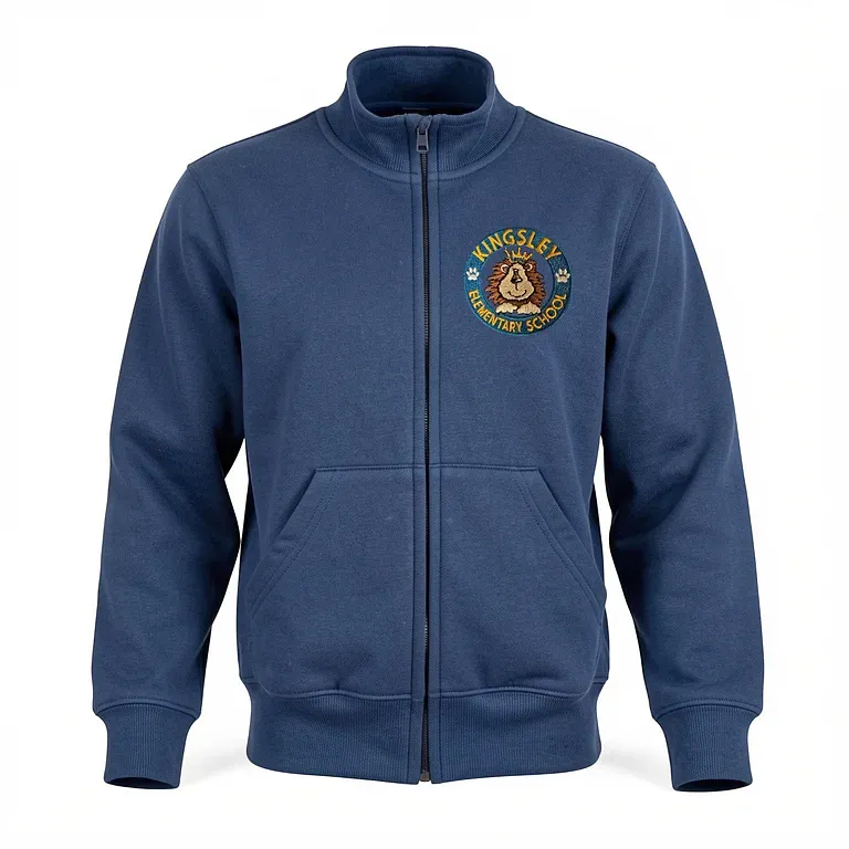 Kingsley Elementary School Navy Full Zip Sweatshirt (no Hood) with embroidered school logo