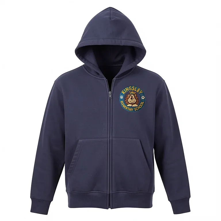 Kingsley Elementary School Navy Full Zip Sweatshirt (with Hood) with embroidered school logo