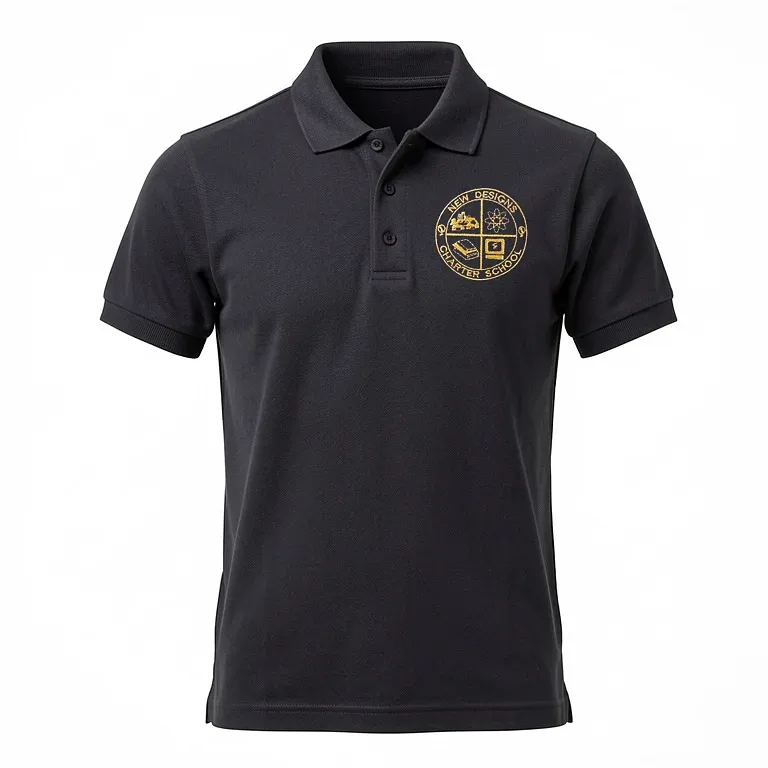 New Designs High School Black Polo Shirt with embroidered school logo