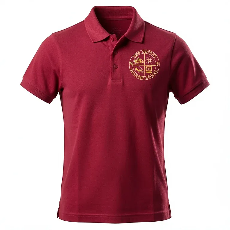 New Designs High School Burgandy Polo Shirt with embroidered school logo