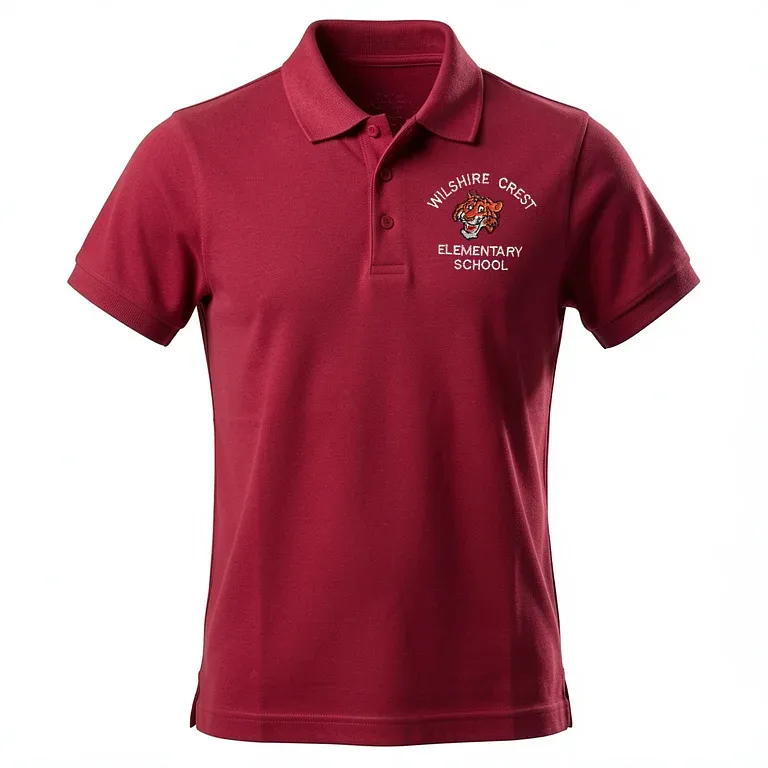 Wilshire Crest Elementary Burgandy Polo Shirt with embroidered school logo