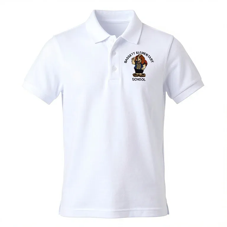 Bassett Street Elementary White Polo Shirt with embroidered school logo