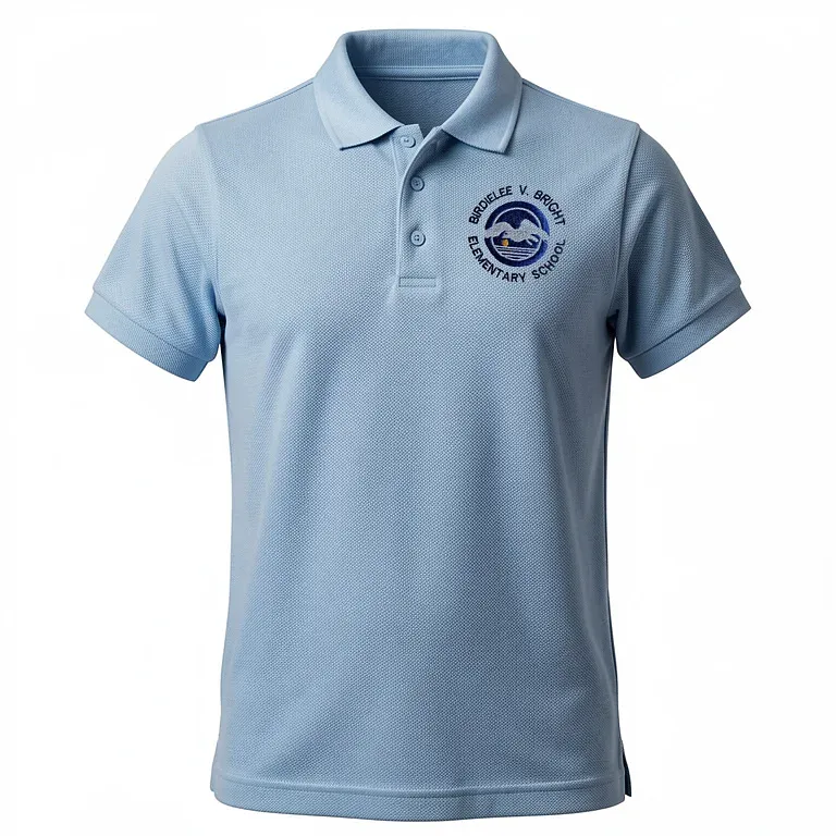 Birdielee V. Bright Elementary Light Blue Polo Shirt with embroidered school logo