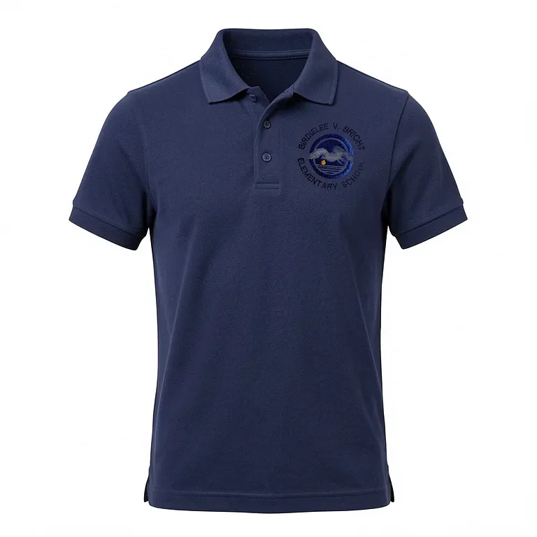 Birdielee V. Bright Elementary Navy Polo Shirt with embroidered school logo