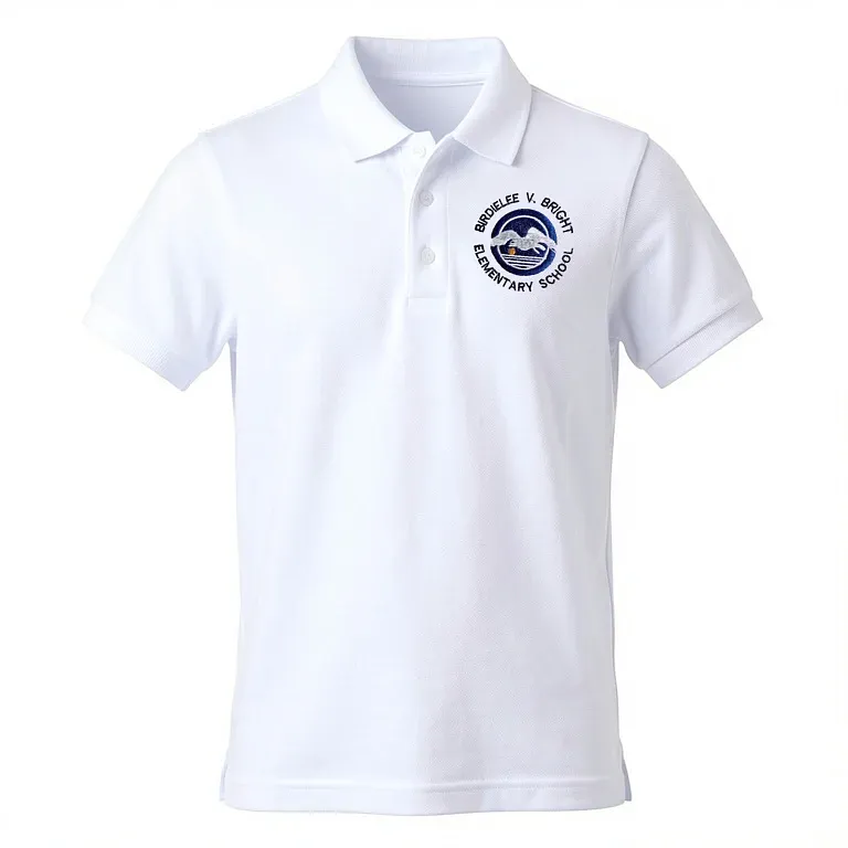 Birdielee V. Bright Elementary White Polo Shirt with embroidered school logo