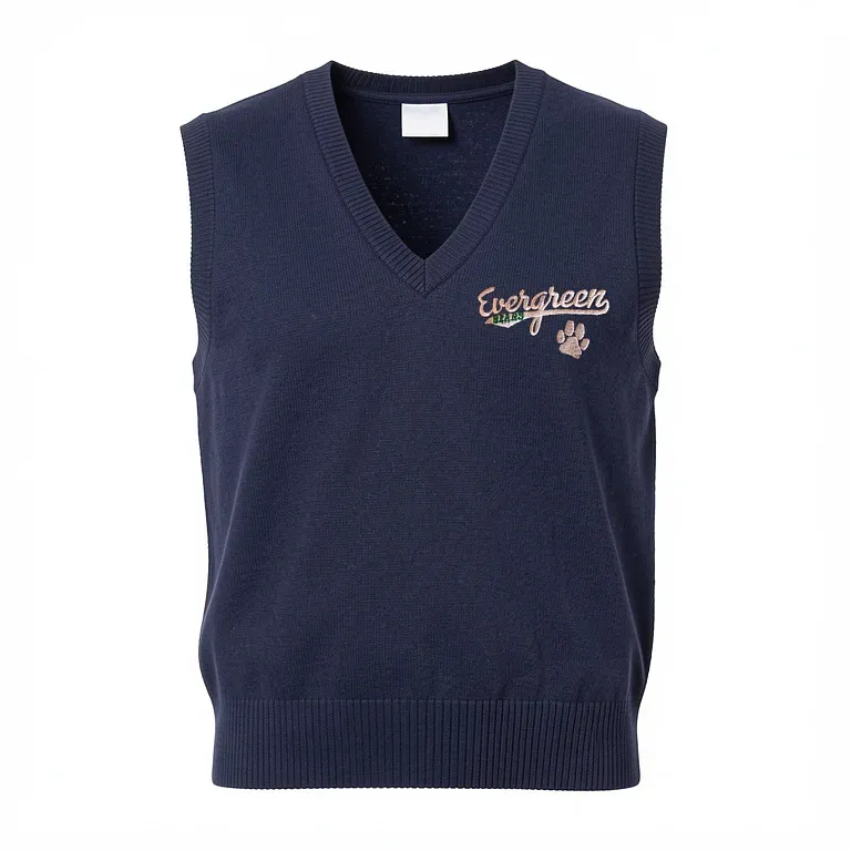 Evergreen Elementary Navy V-Neck Vest with embroidered school logo