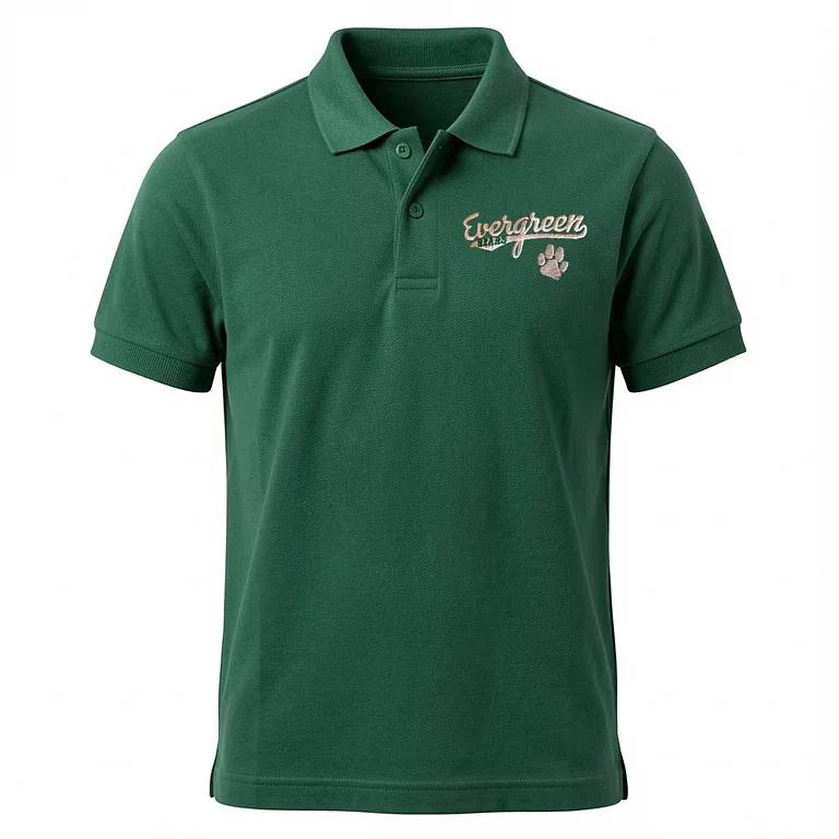 Evergreen Elementary Green Polo Shirt with embroidered school logo
