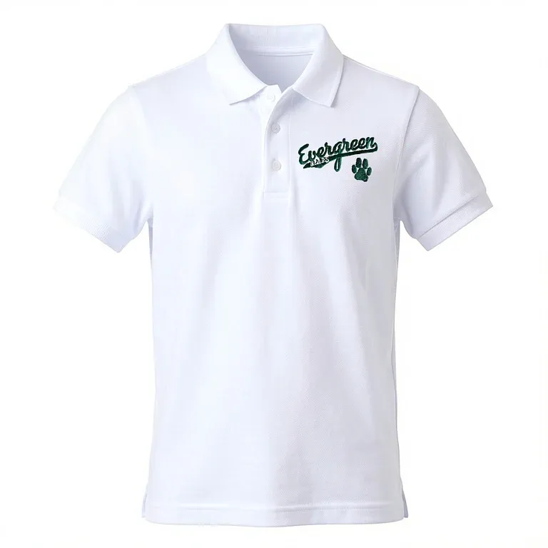 Evergreen Elementary White Polo Shirt with embroidered school logo