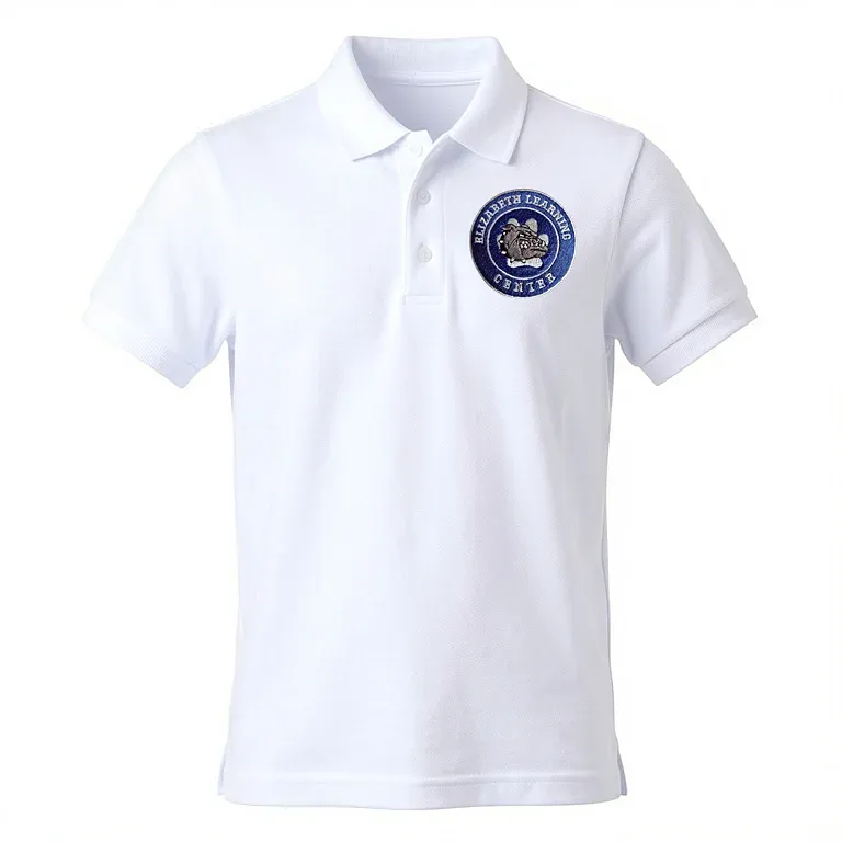 Elizabeth Learning Center White Polo Shirt with embroidered school logo