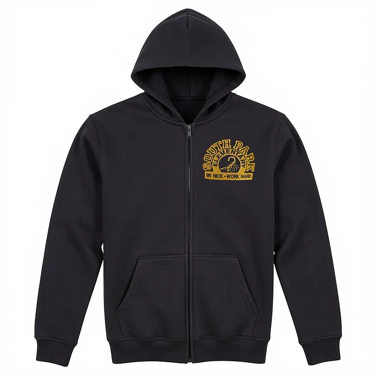 South Park Elementary School Black Full Zip Sweatshirt (with Hood) with embroidered school logo
