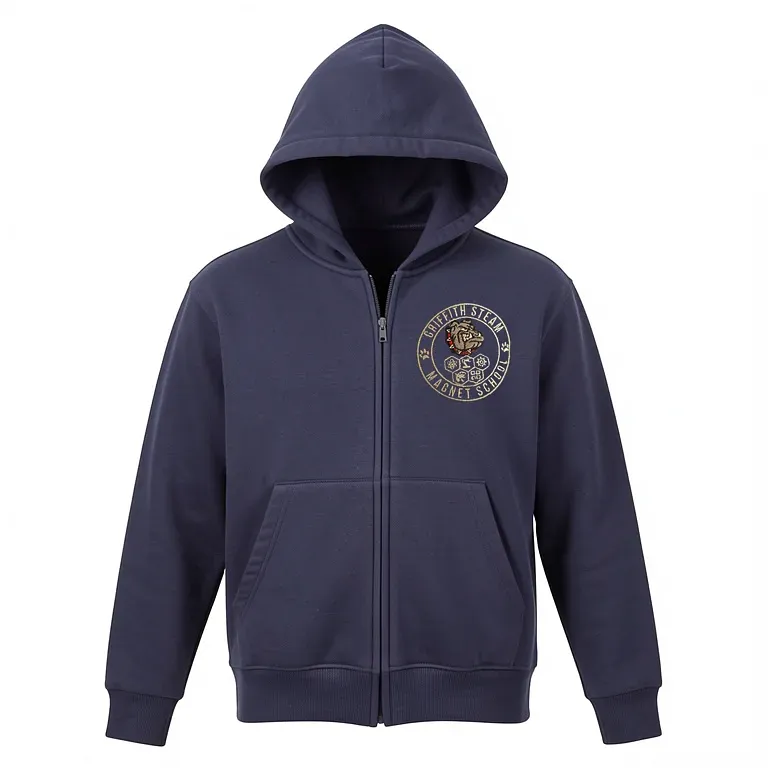 Griffith Steam Magnet Navy Full Zip Sweatshirt (with Hood) with embroidered school logo