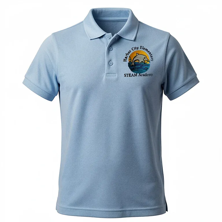 Harbor City Elementary School Light Blue Polo Shirt with embroidered school logo
