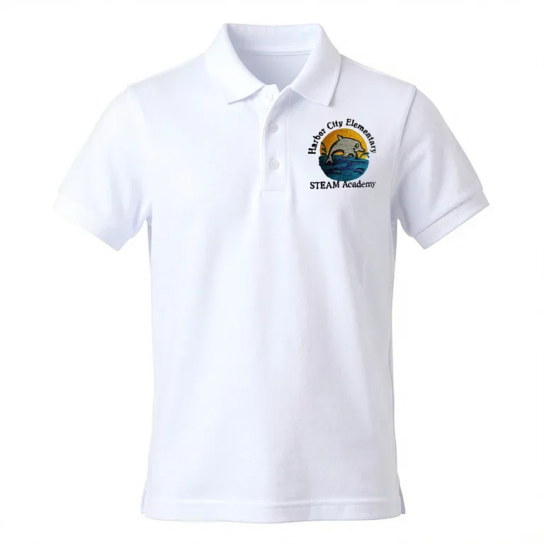 Harbor City Elementary School White Polo Shirt with embroidered school logo