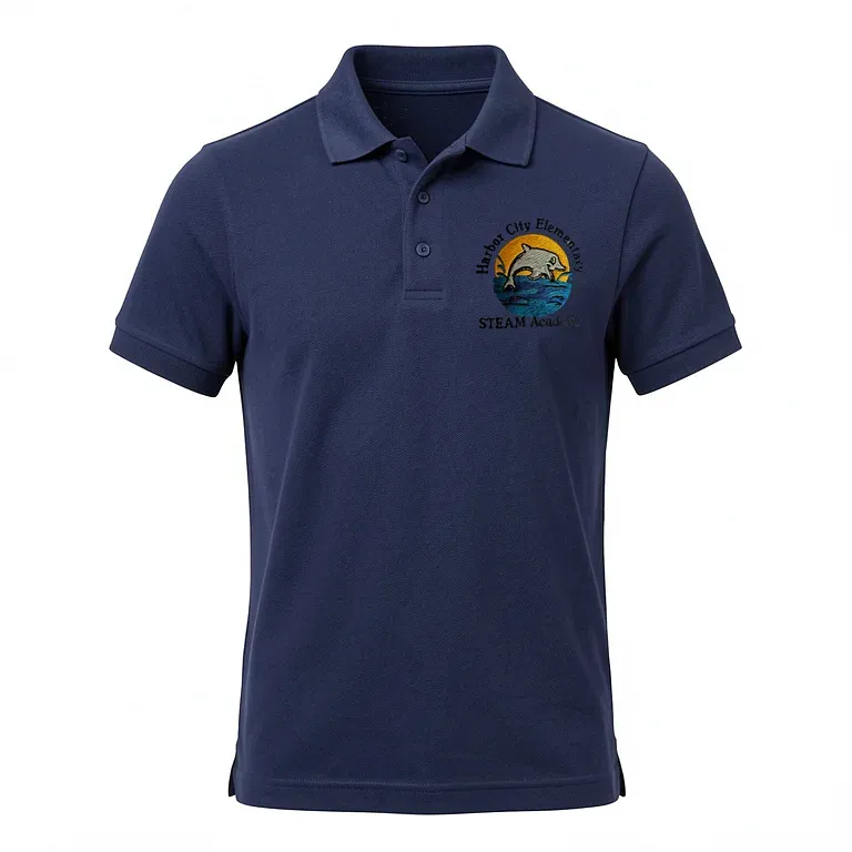 Harbor City Elementary School Navy Polo Shirt with embroidered school logo