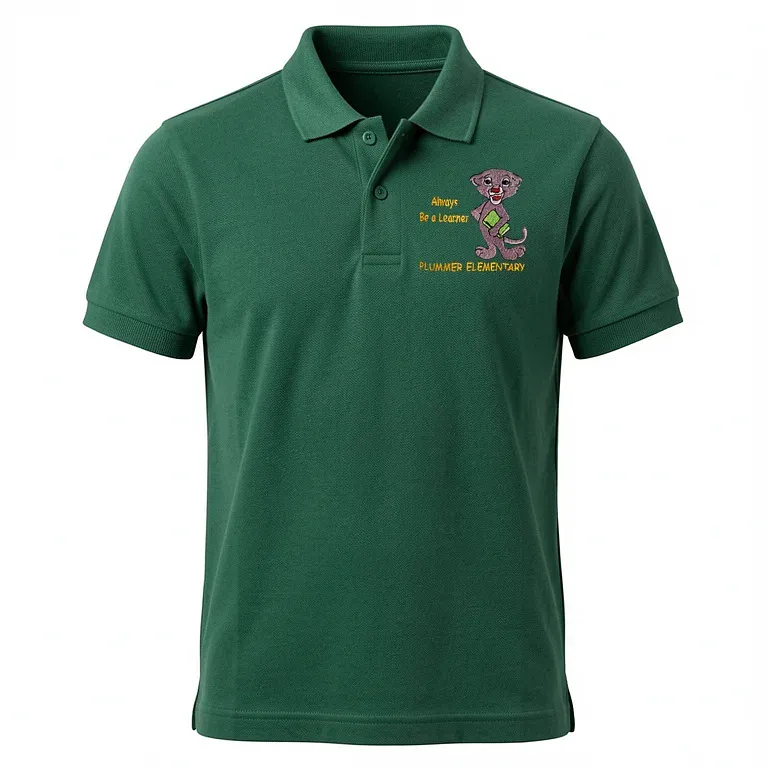 Plummer Elementary Green Polo Shirt with embroidered school logo