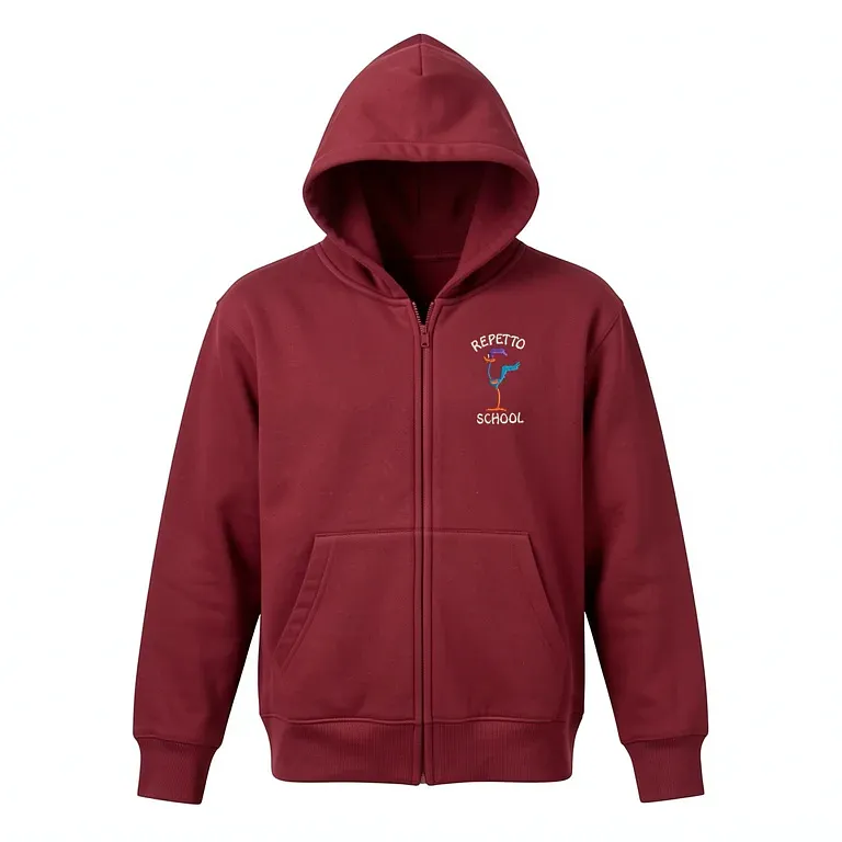 Repetto Elementary Burgandy Full Zip Sweatshirt (with Hood) with embroidered school logo