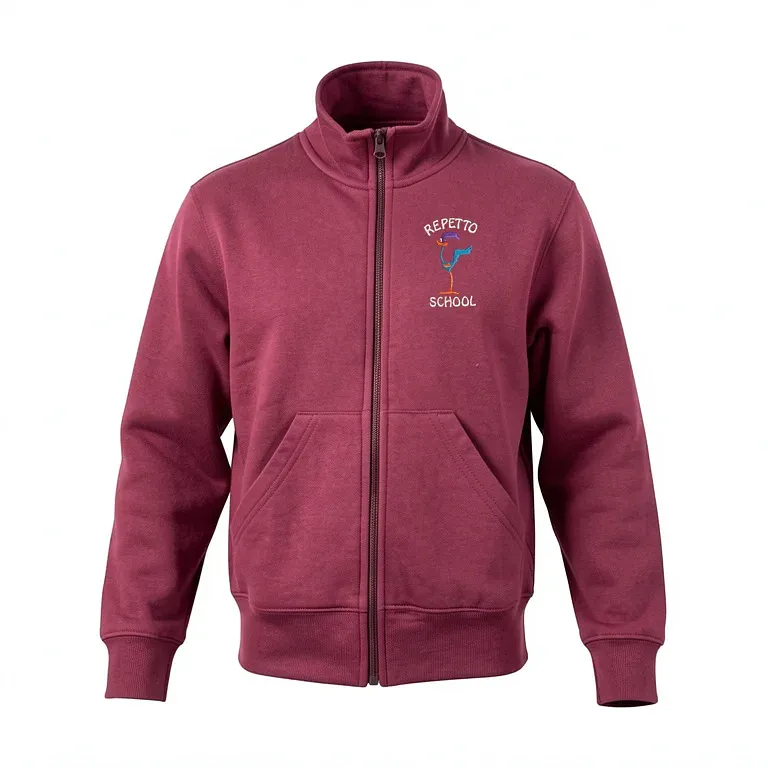 Repetto Elementary Burgandy Full Zip Sweatshirt (no Hood) with embroidered school logo