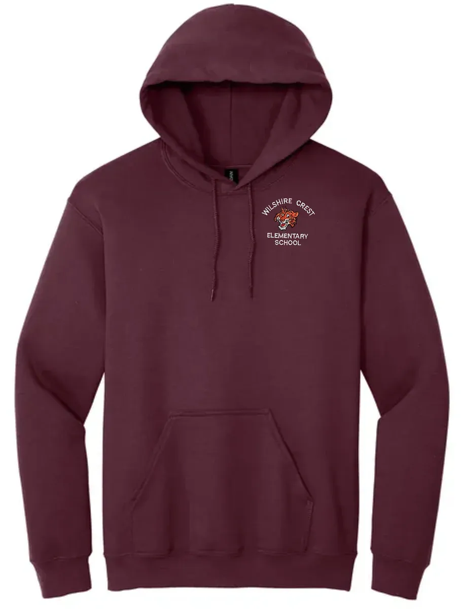Wilshire Crest Elementary Burgandy Hooded Sweatshirt with embroidered school logo