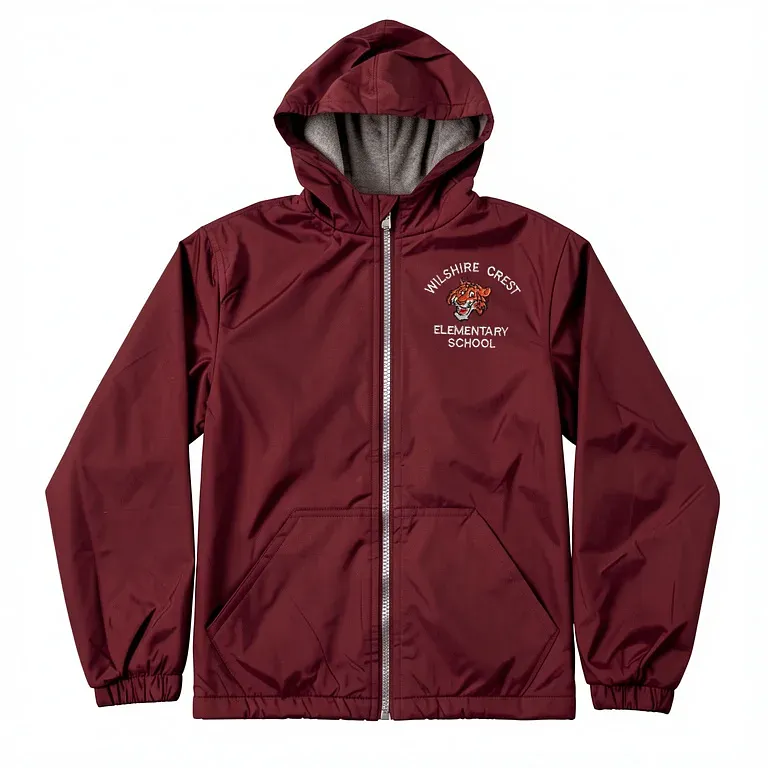 Wilshire Crest Elementary Burgandy Nylon Jacket with embroidered school logo