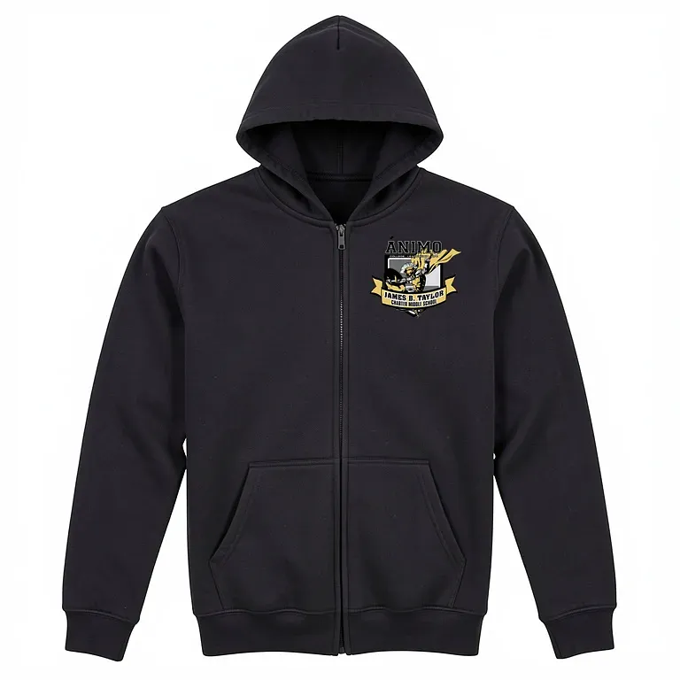 Animo James B. Taylor Middle School Black Full Zip Sweatshirt (with Hood) with embroidered school logo