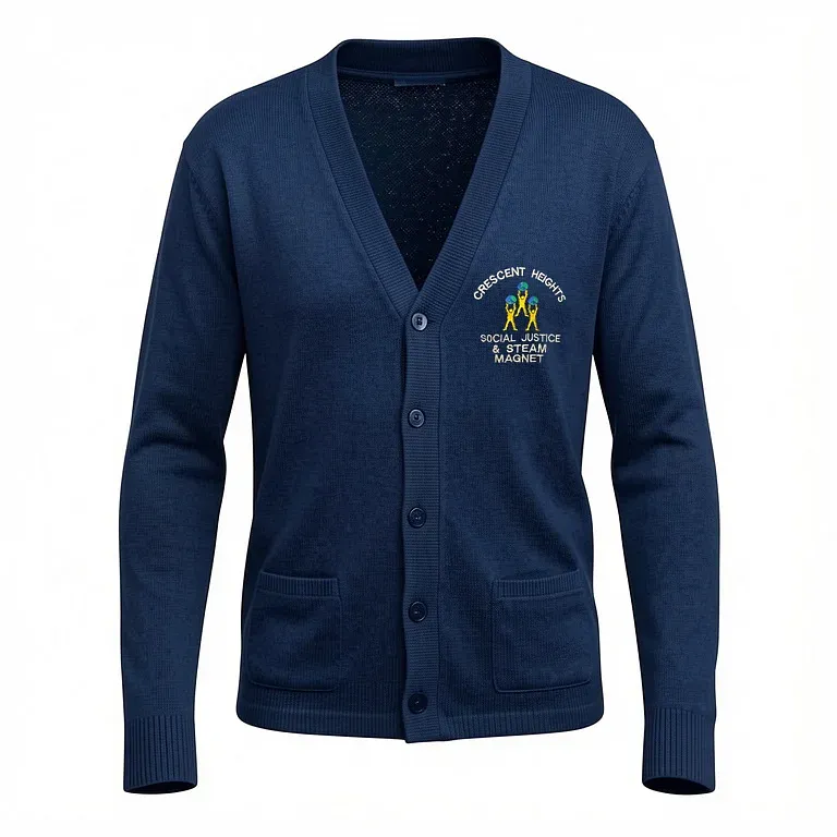 Crescent Heights Elementary School Navy Cardigan Sweater with embroidered school logo