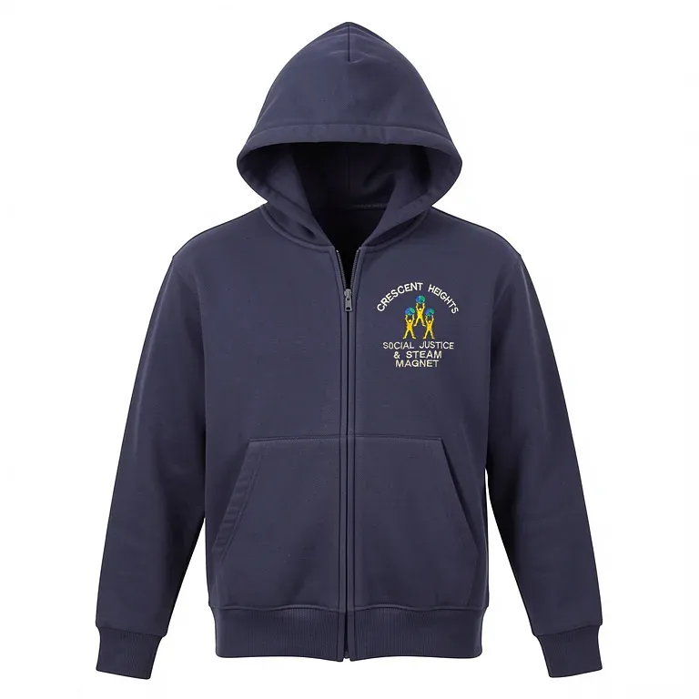 Crescent Heights Elementary School Navy Full Zip Sweatshirt (with Hood) with embroidered school logo