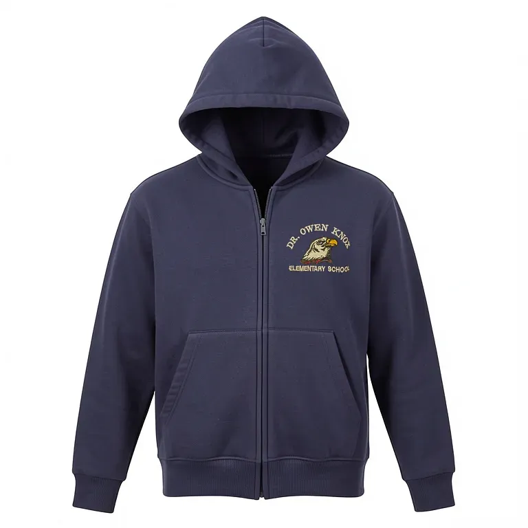 Dr. Owen Knox Elementary Navy Full Zip Sweatshirt (with Hood) with embroidered school logo