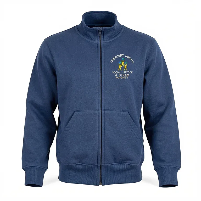 Crescent Heights Elementary School Navy Full Zip Sweatshirt (no Hood) with embroidered school logo