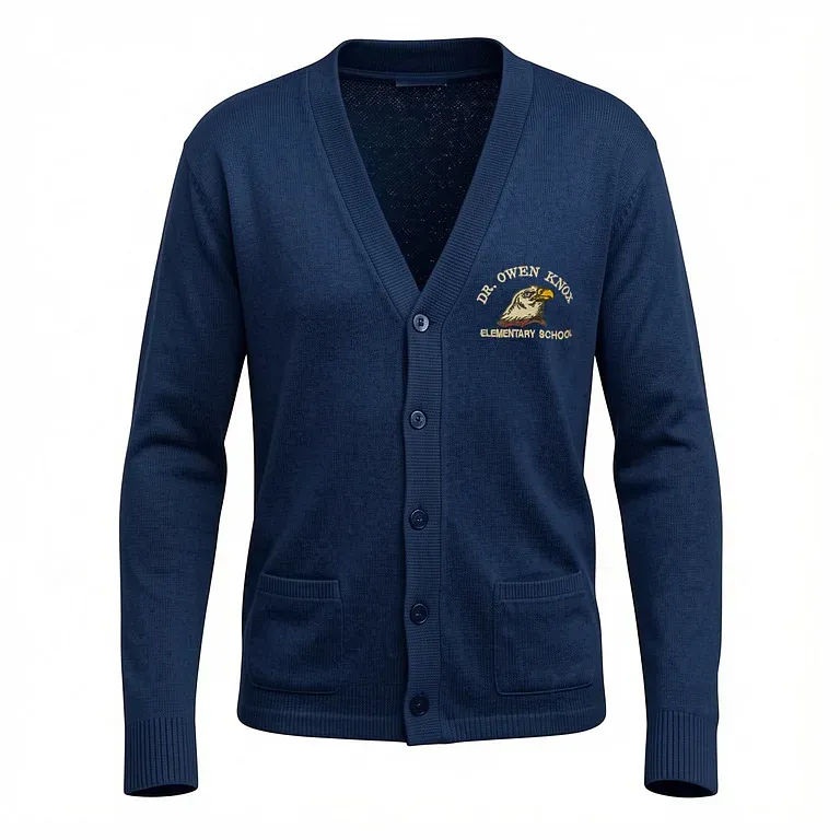 Dr. Owen Knox Elementary Navy Cardigan Sweater with embroidered school logo