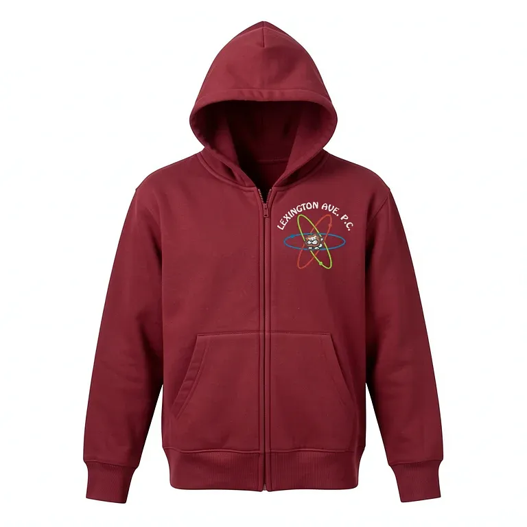 Lexington Ave Primary Center Burgandy Full Zip Sweatshirt (with Hood) with embroidered school logo